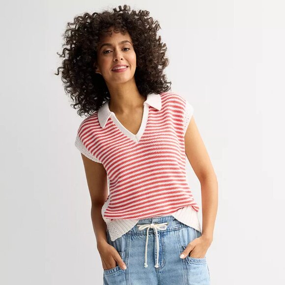 *NWT* XXL Sonoma Goods For Life Collared Sweater Vest Red & white - Picture 12 of 12